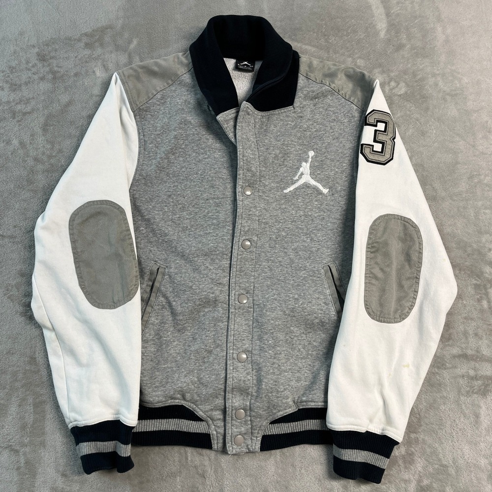 Nike Air Jordan Mens Small Varsity Letterman Jacket Grey White 23 Jumpman Sports